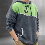 Winter Clothing Men's Patchwork Knitted Hooded Pullover Sweater