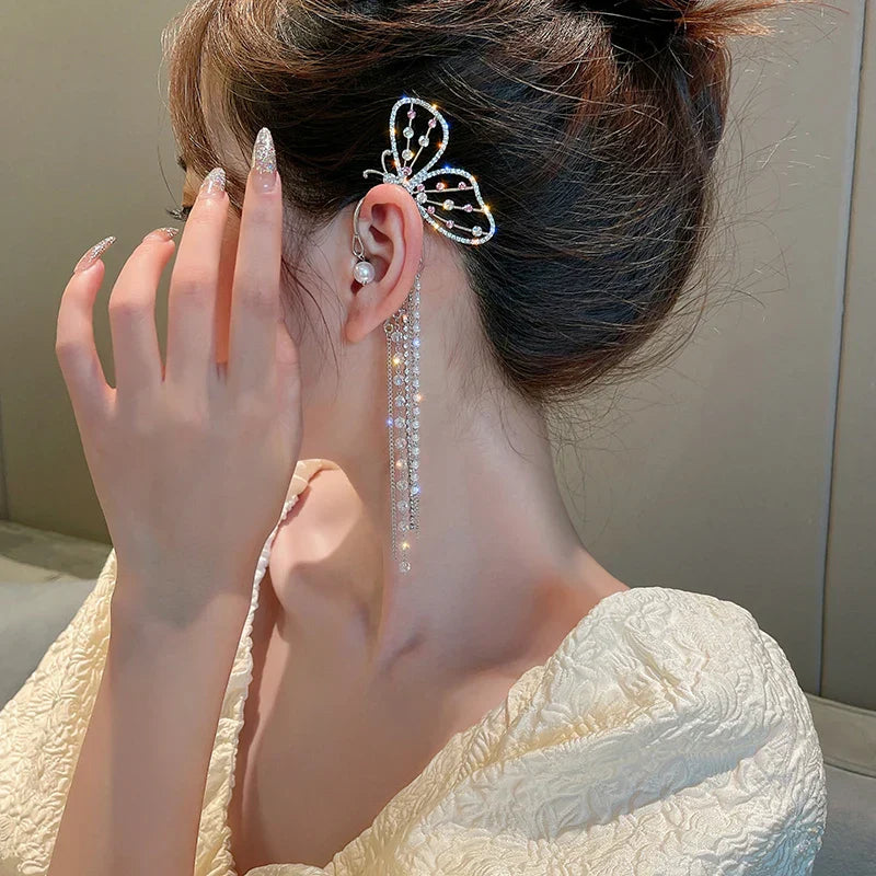 1PC Korea Luxury Long Tassel Single Clip Earrings