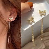 Butterfly Crystal Long Tassel Dangling Earrings For Women