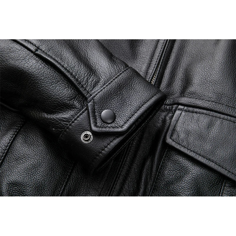 Removable Natural Fur Collar Genuine Cow Leather Jacket