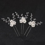 3pcs White Flower U Shaped Hairpin Pearl Elegant