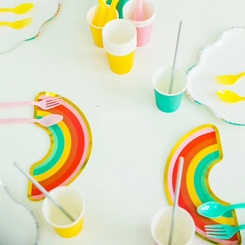 44pcs/set Rainbow and Cloud Disposable Tableware Plate Cup