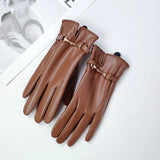 Fashion Chain Women' PU Leather Gloves Winter Warm