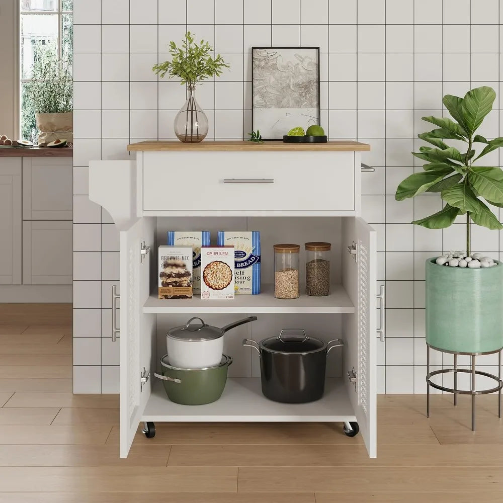 Rolling Kitchen Island on Wheels With Solid Wood