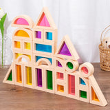 Kid Montessori Wooden Toy Rainbow Stacking Acrylic Block