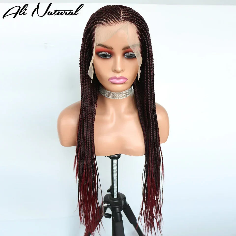 Ombre Burgundy 13x6 Lace Frontal Braids Wig Synthetic
