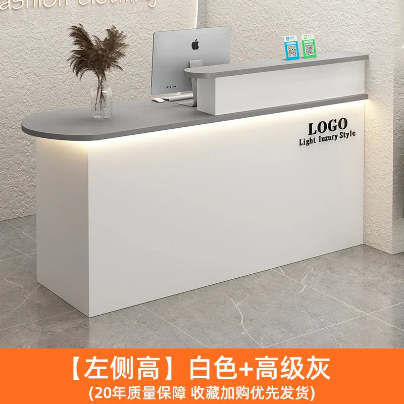 White Stylish Reception Desks Corner Light Bar Office