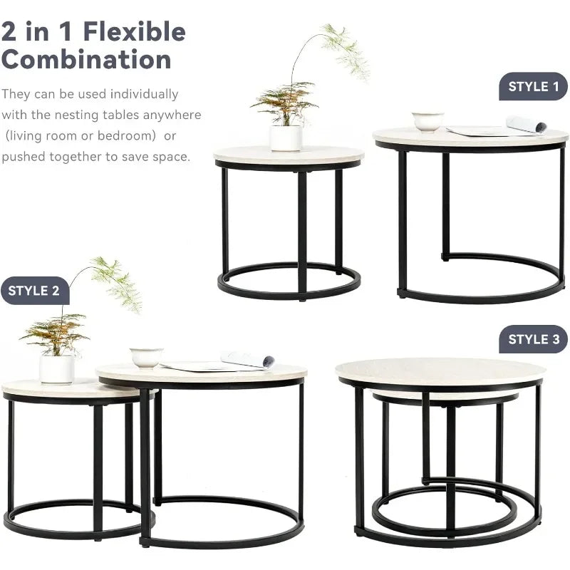 Miereirl Round Nesting Coffee Table Circle Accent Tables