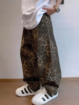 Tan Leopard Jeans Men Denim Pants Male Oversize