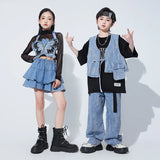 Kids Street Dance Hip Hop Clothing Suit Denim