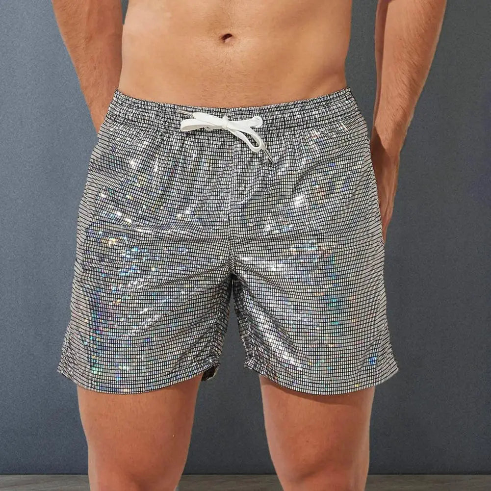 Shiny Drawstring Track Pants Print Beach Pants Sequin
