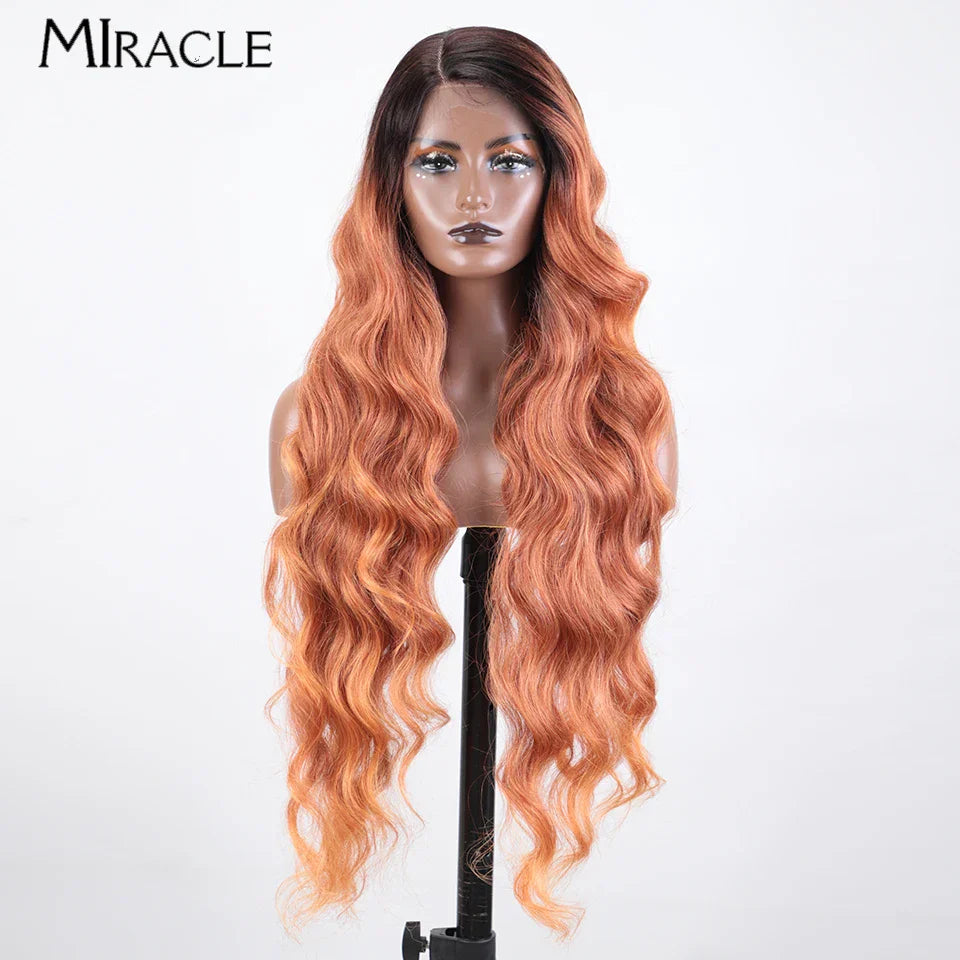 MIRACLE Synthetic Lace Front Wigs For Women Long