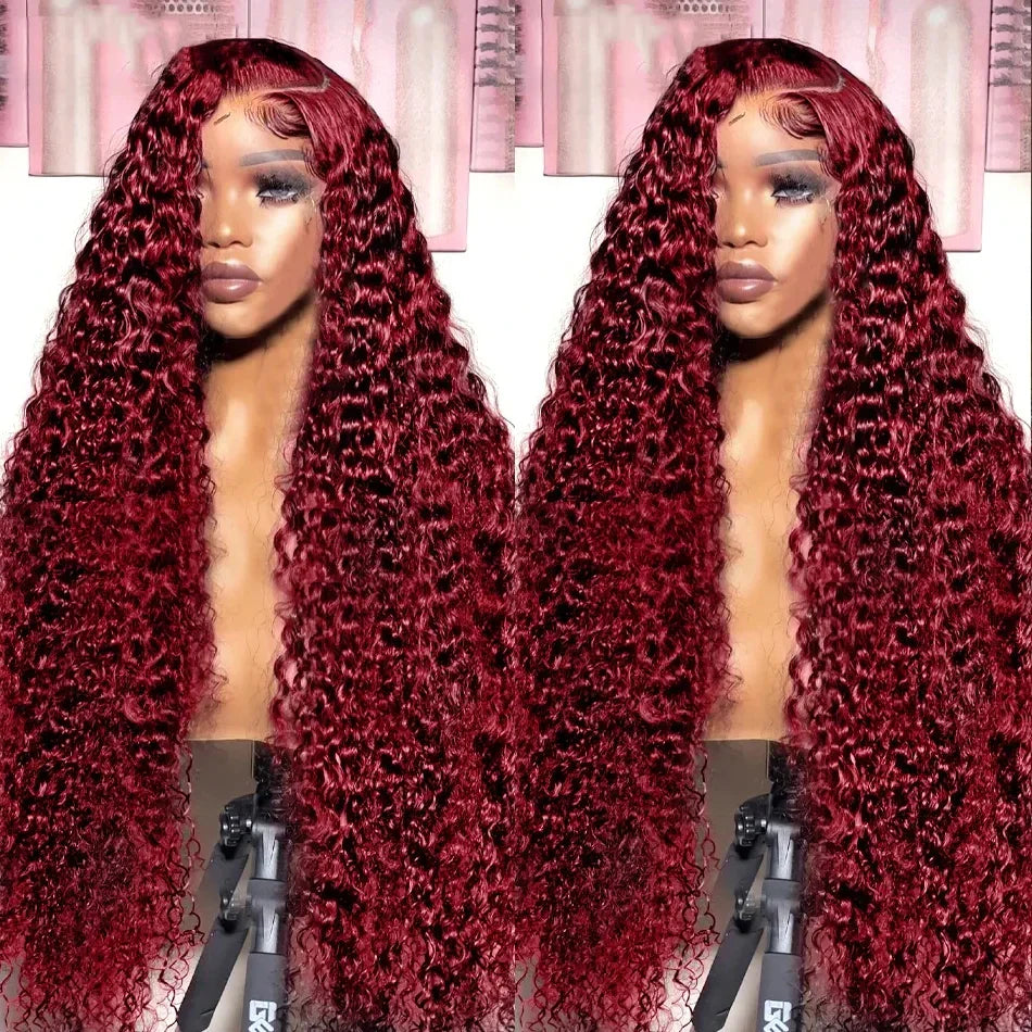 Curly Burgundy 13x6 HD Lace Frontal Wig Human