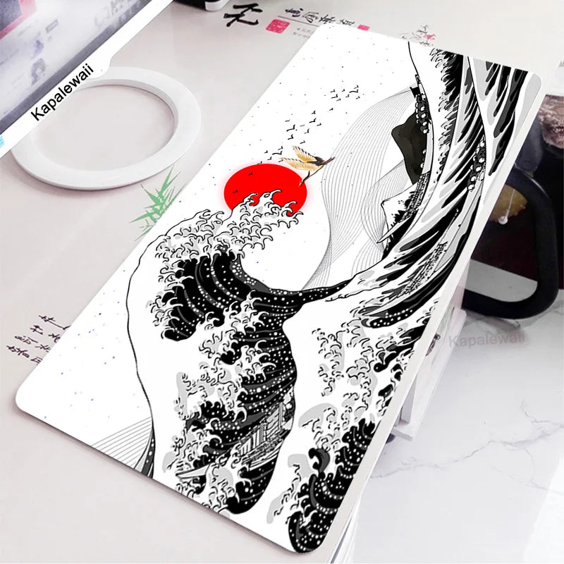 Black and White Wave Art Mouse Pad XXL