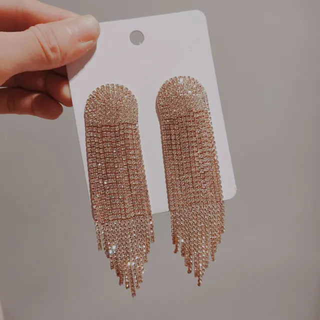 Fashion Statement Earring Long Full Rhinestone Big Earrings