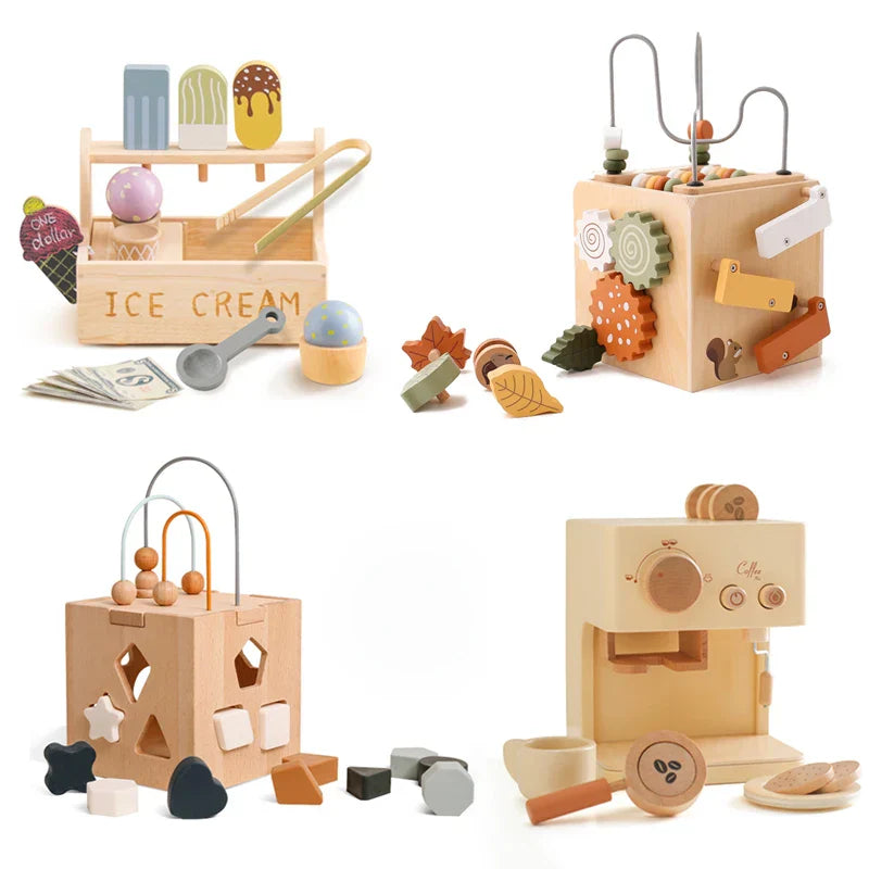 Baby Montessorri Toys Wooden Five-in-one Wooden Multifunctional Toys