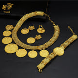 African 24K Gold Color Coins Necklace Bracelet Sets