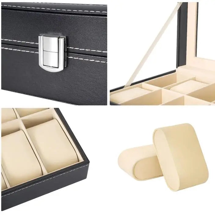 6 Slot PU Leather Watch Box Display Case