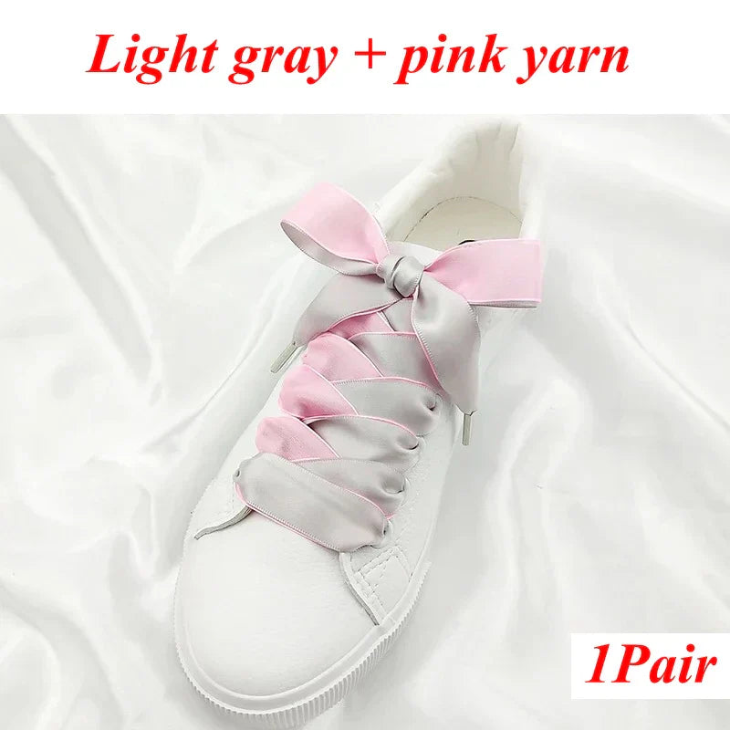 1 Pair Silk Shoe Laces Satin Ribbon Flat