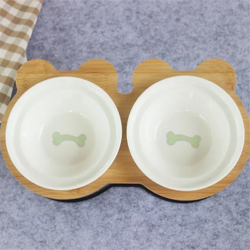 New High-end Pet Bowl Bamboo Shelf Ceramic Feeding