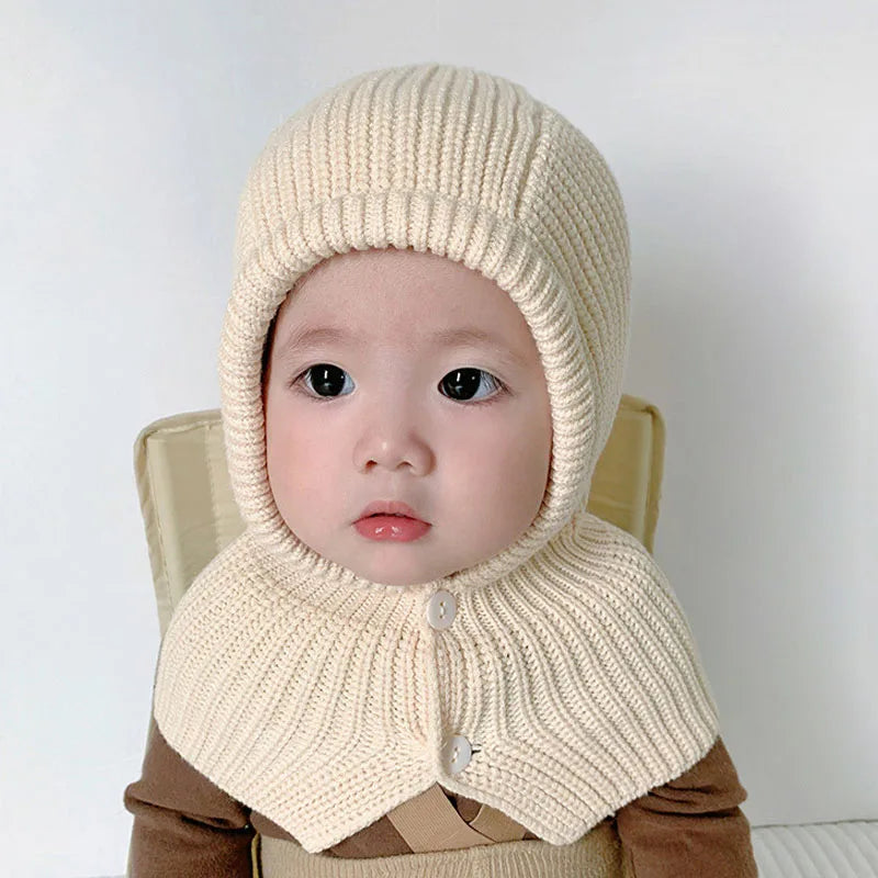 Baby Knitted One-piece Cap Scarf Solid Color Warm