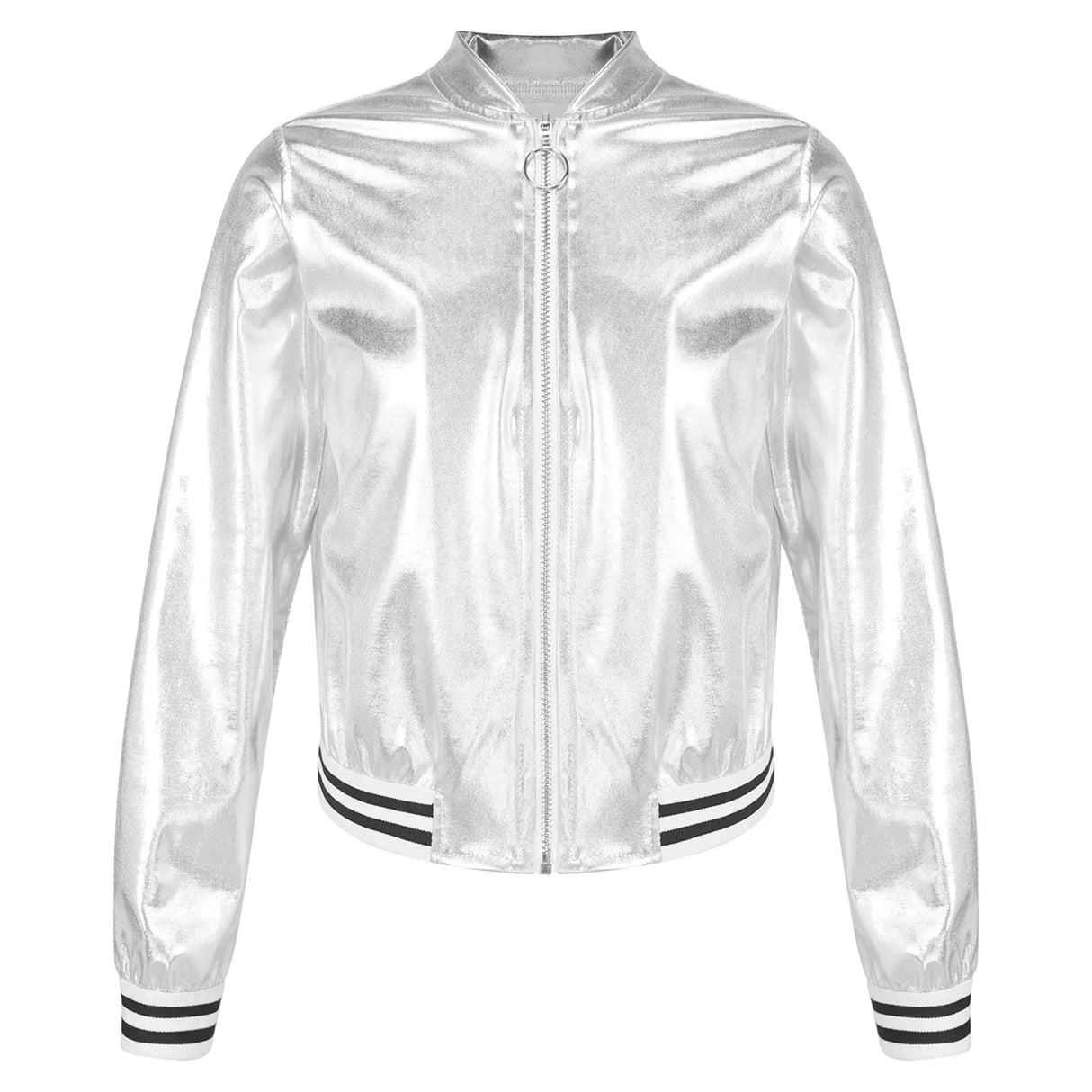 Kids Girls Shiny Baseball Jacket Bolero Disco Blazer