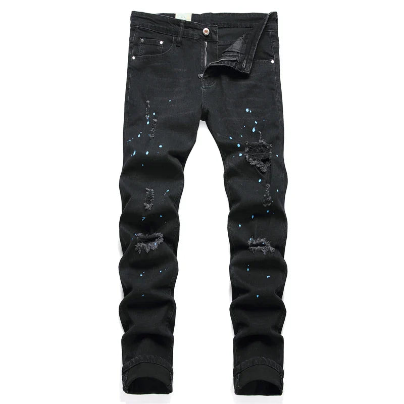 Fashion Street Style Ripped Skinny Jeans Men Vintage