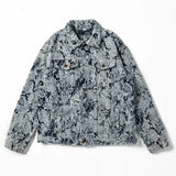 Men Ripped Distressed Denim Jacket Flower Jacquard Weave