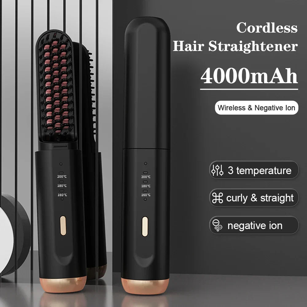 Cordless Beard Straightener for Men Hair Straightener Brush