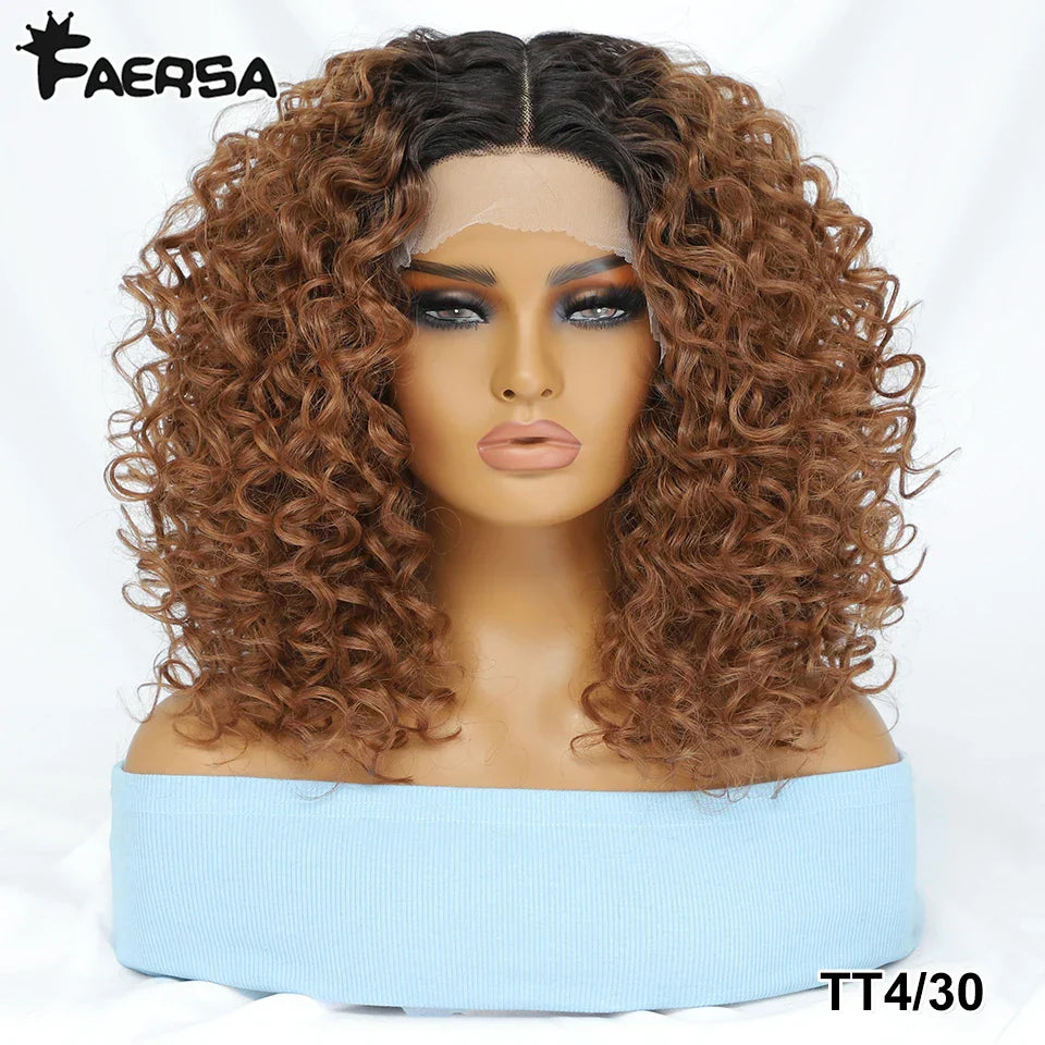 16" Kinky Curly Synthetic Lace Front Wig Black