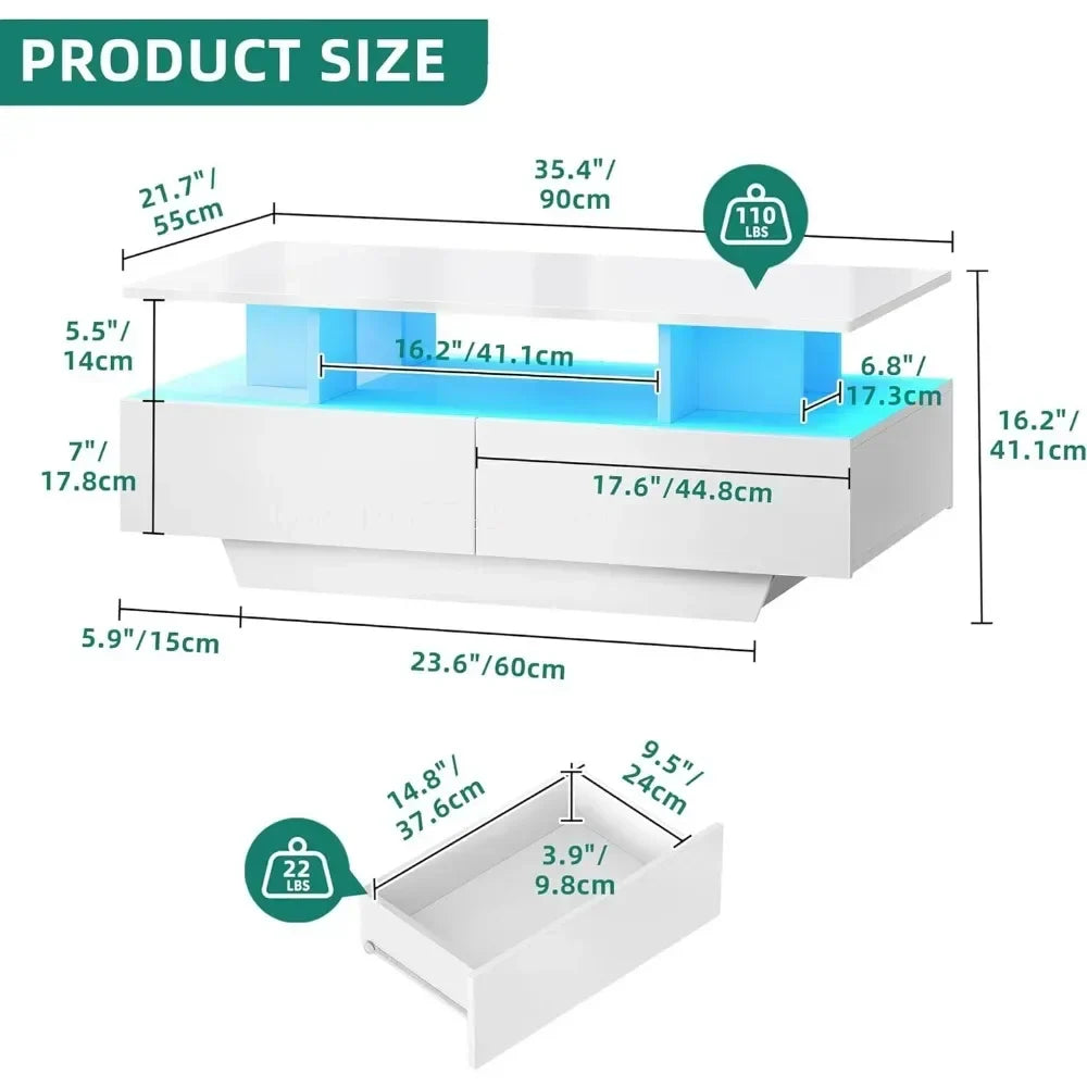 Center Table With Open Display Shelf & Sliding