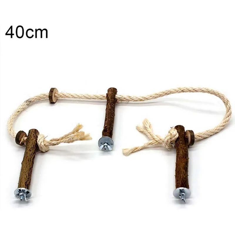Pet Parrot Wooden Perch Stand Hanging Climbing Hammock