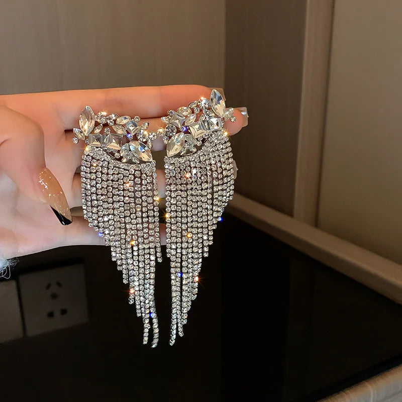 Fashion Statement Earring Long Full Rhinestone Big Earrings