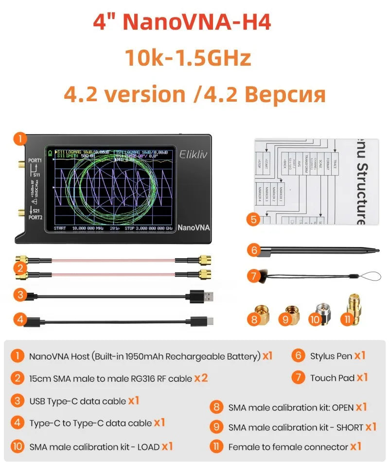 Spectrum Anslyzer NanoVNA-H4 Vector Network Antenna Analyzer 10KHz-1.5GHz