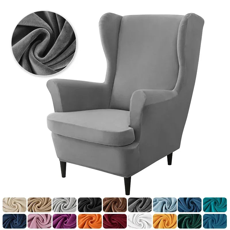 Velvet Stretch Wingback Chair Covers Wing Armchair Cover