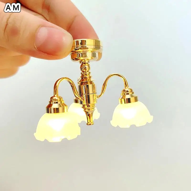 Dollhouse Miniature Led Golden Ceiling Lamp Chandelier