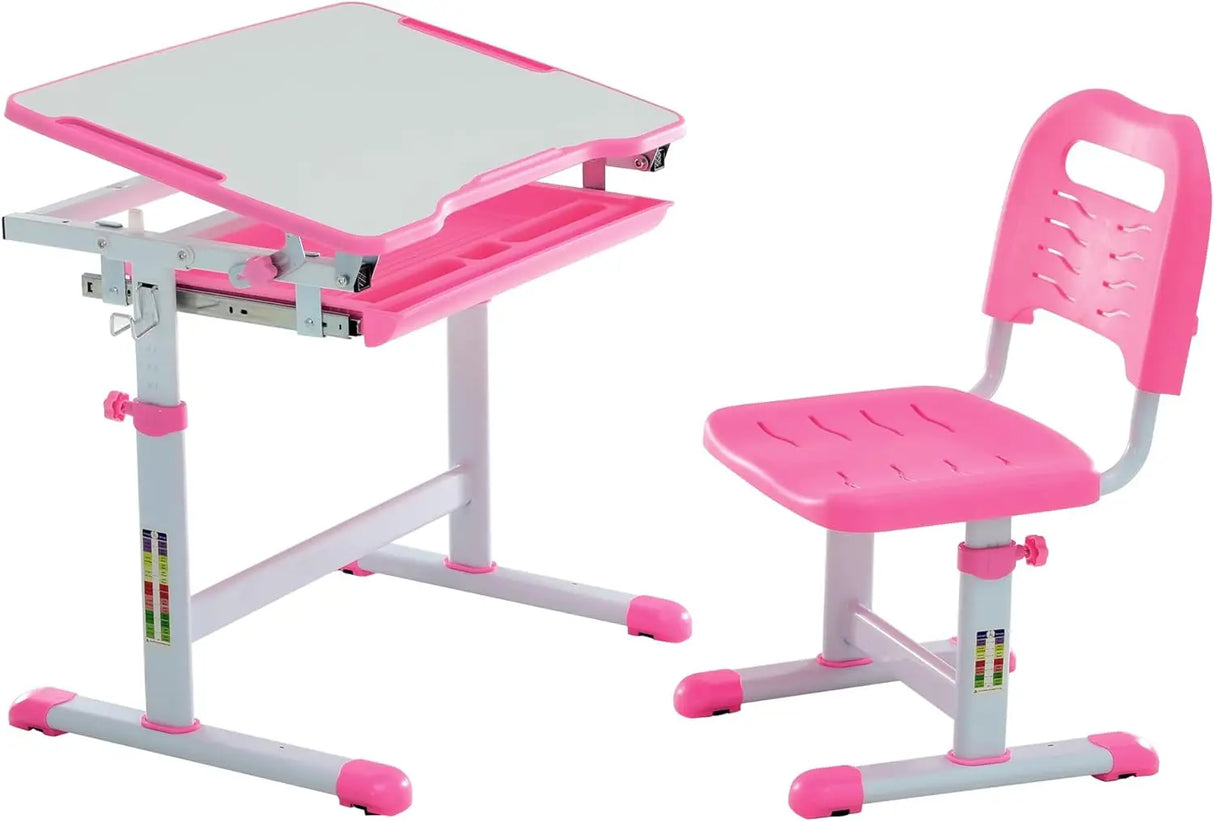 Kids Multifunctional Desk and Chair Set, Height Adjustable