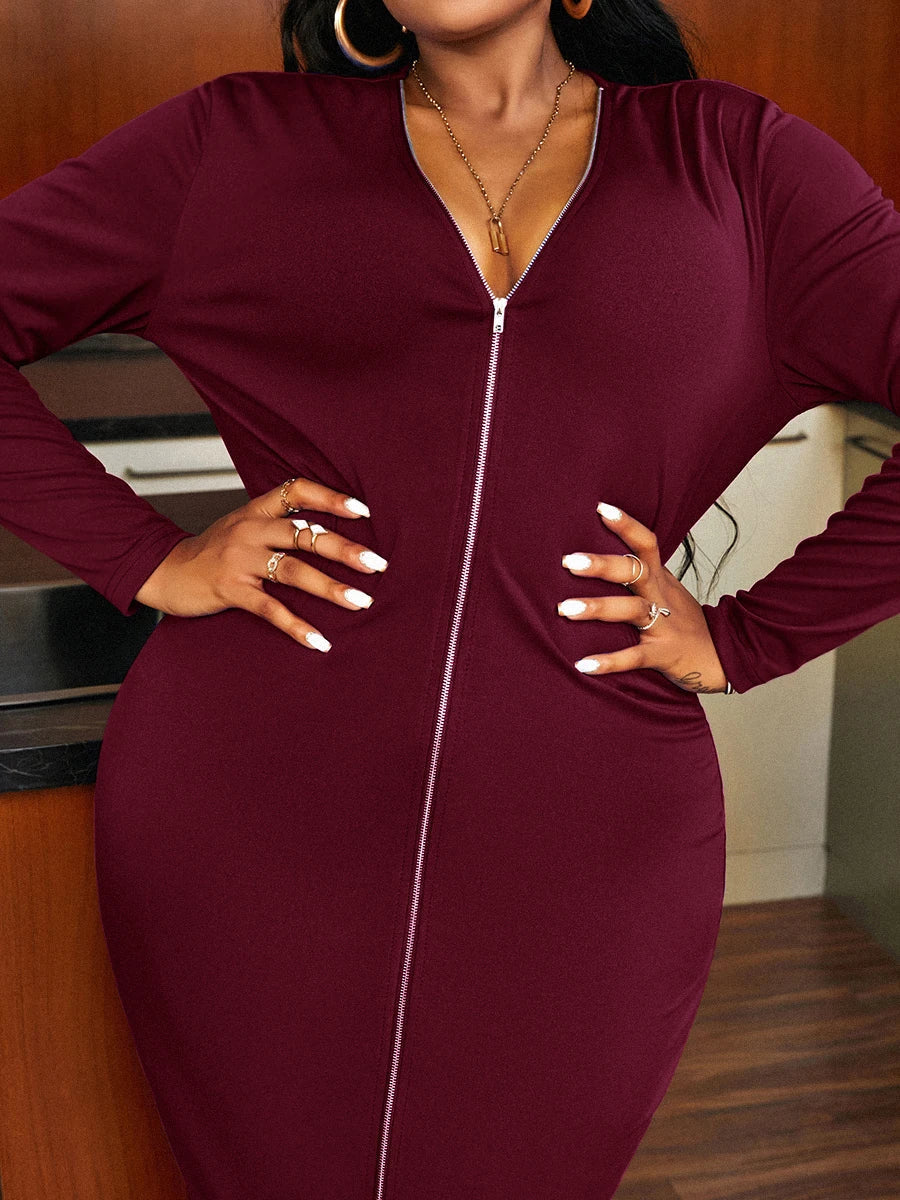 LW Plus Size Zipper Design Basic Bodycon Dress