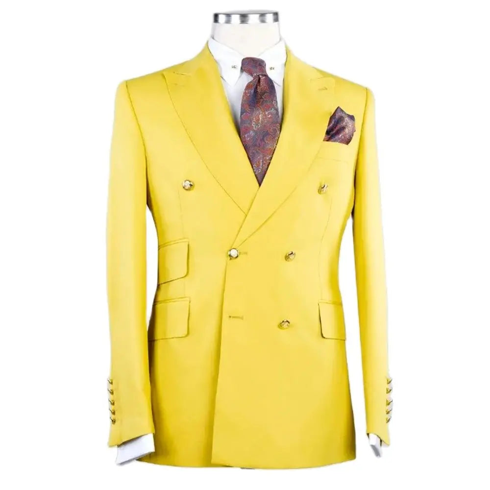 Luxury Men's Suit Blazer Yellow Regular Lenght Peak