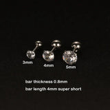 2PCS 4mm Short Ear Studs Earring Outside Upper