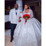 White Crystals Beaded Wedding Dresses African Bride Long