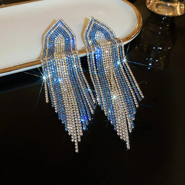 Fashion Statement Earring Long Full Rhinestone Big Earrings