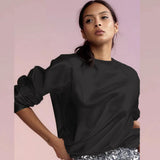 Silver Metallic PU Sweatshirt For Women Long Sleeve