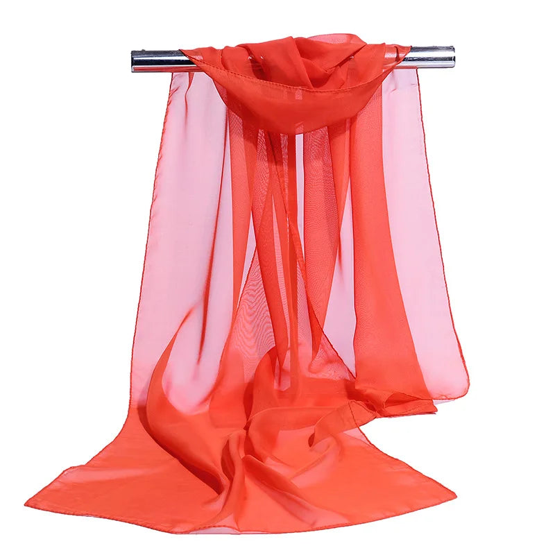 Korean Solid Color Transparent Chiffon Silk Scarf Summer