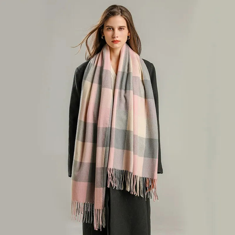 Winter Plaid Cashmere Blanket Scarf Fashion Design Thick