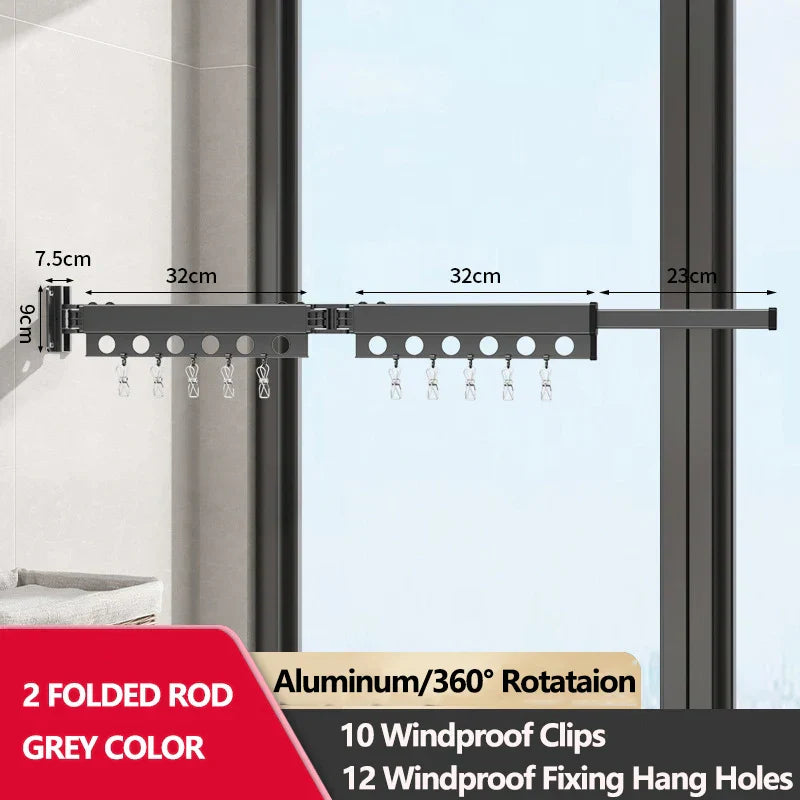 Extendable Clothesline Retractable Clothes Hanger Rack Folding Wall