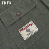Embroidery Cargo Short Sleeve Shirts Mens Summer Vintage