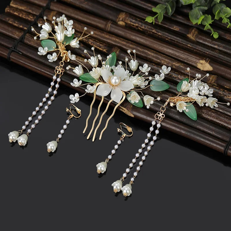 Chinese Hanfu Hair Accessories Set Long Fringed Vintage