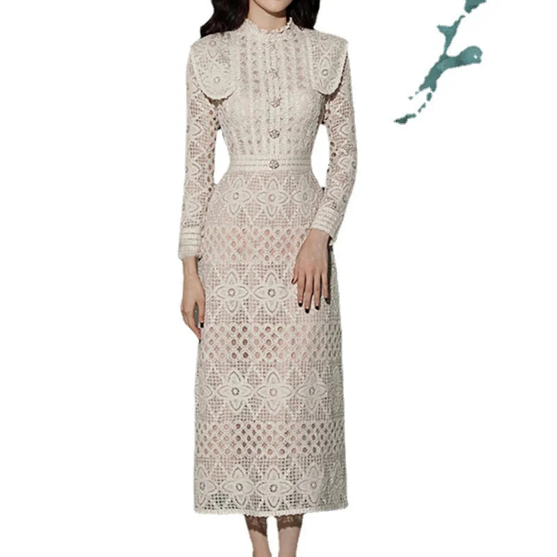French Style Womens Prom Dress Elegant Longsleeved Waist