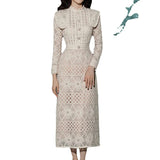 French Style Womens Prom Dress Elegant Longsleeved Waist